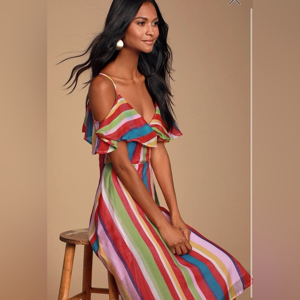 Lulu's Red and Blue Ruffled Slit Sundress - Picture 3 of 16
